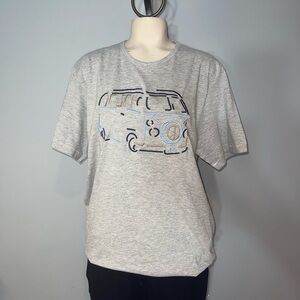 French Connection gray embroidered peace bus t-shirt tee short sleeve shirt XL